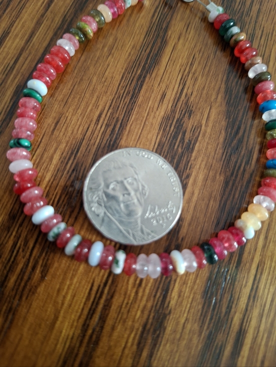 Bracelet Multicolored Multi Rondelle Gemstones Tiny Beads 7.5" - Picture 4 of 4